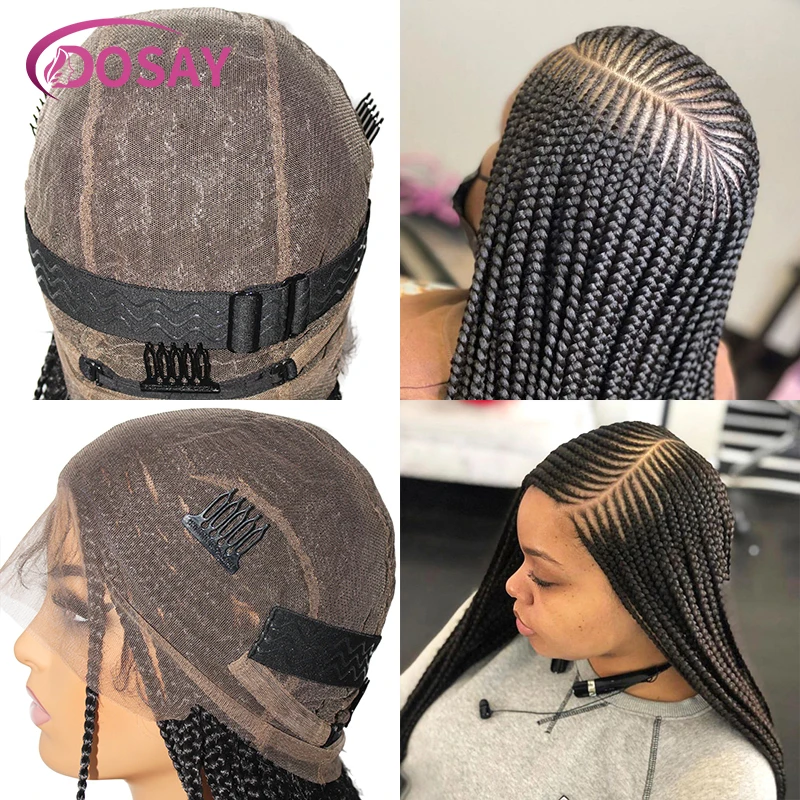 Box Braid Side Part Braided Synthetic Braids Hair Wig Cornrow Braid Wigs Lace Front Wigs Knotless Box Braid Wig For Black Women