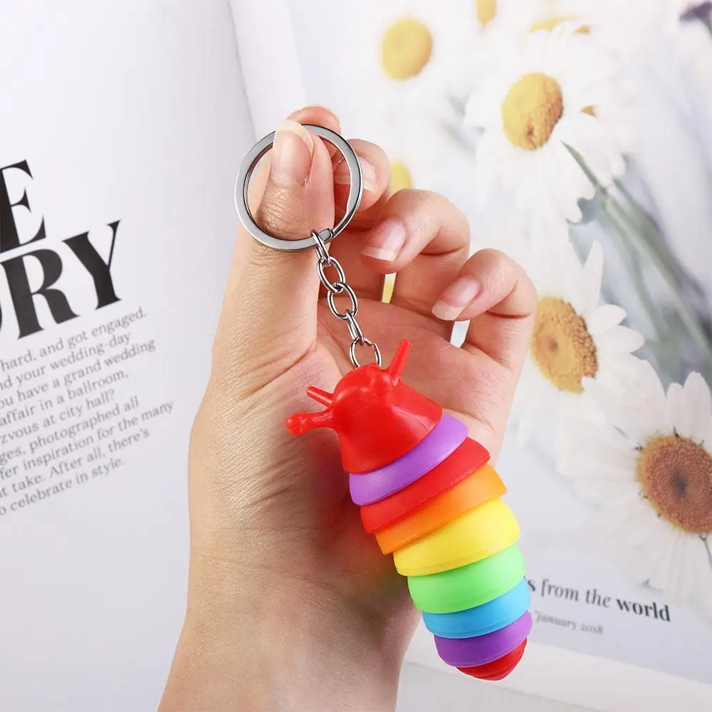 

Finger Slug Snail Caterpillar Key Chain Anti-Anxiety keyrings Squeeze Sensory Toys Bag Pendant