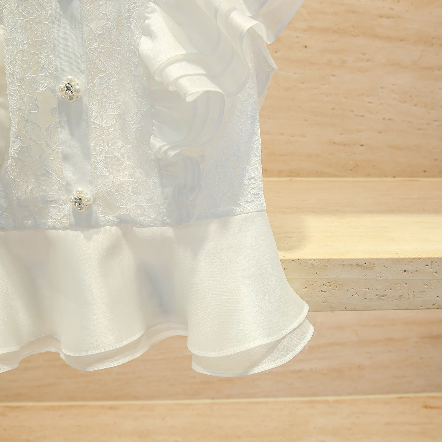 

Ele French Sle Women's irt Stand Collar Puff Sve Waist Cinched Lace Trim Blouse ort Length Color Summer Fa...