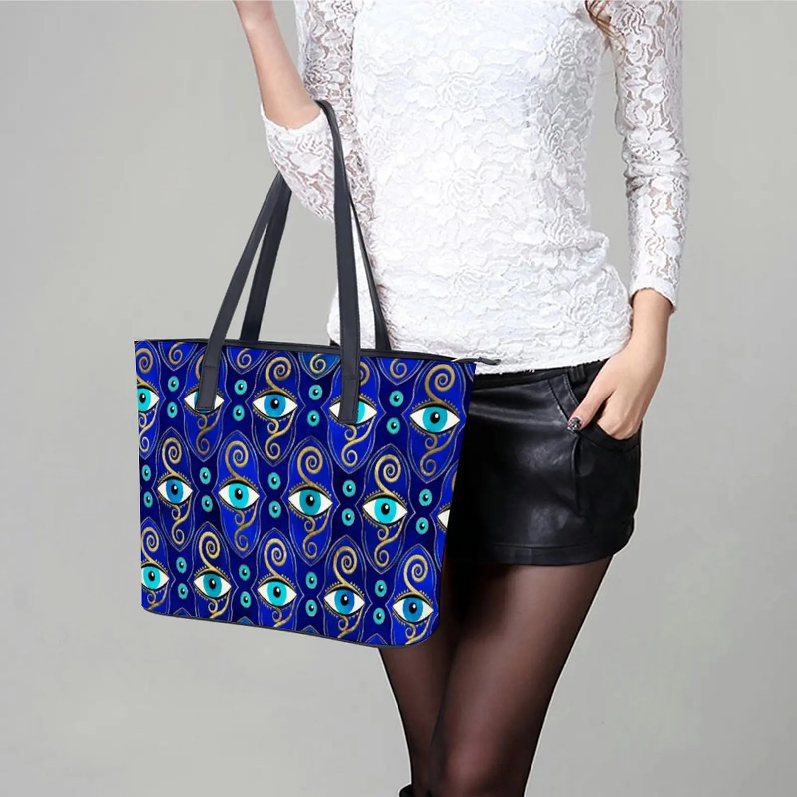 Blue Evil Eye Charm Handbags amuleto greco borsa a tracolla in pelle PU Lady Office Print Tote Bag Belt Cool Beach Bags