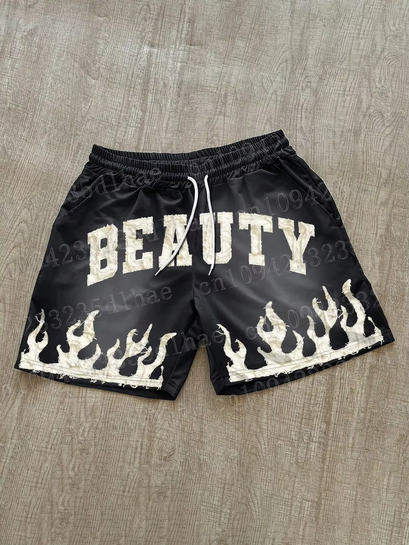 

Letter Beauty & Flame Print Men's Shorts Daily Casual Shorts Comfortable Loose Gym Shorts Basketball Shorts Men's Clothing