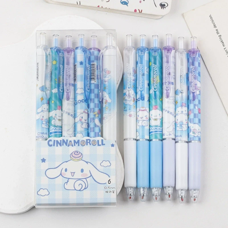 6 Stifte/Set Niedliche Hello Kitty Melody Schwarze 0,5mm Gelstifte, Druckknopf-Typ Übungsstifte für Schüler/Büroangestellte Tägliche Schreibwaren – Detail 7