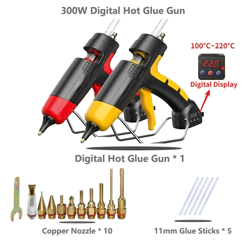 11mm Digital Hot Silicone Gun Temperature Control 300W Professional Glue Gun Adjustable Yellow/Red Home DIY Craft Caulking Tools