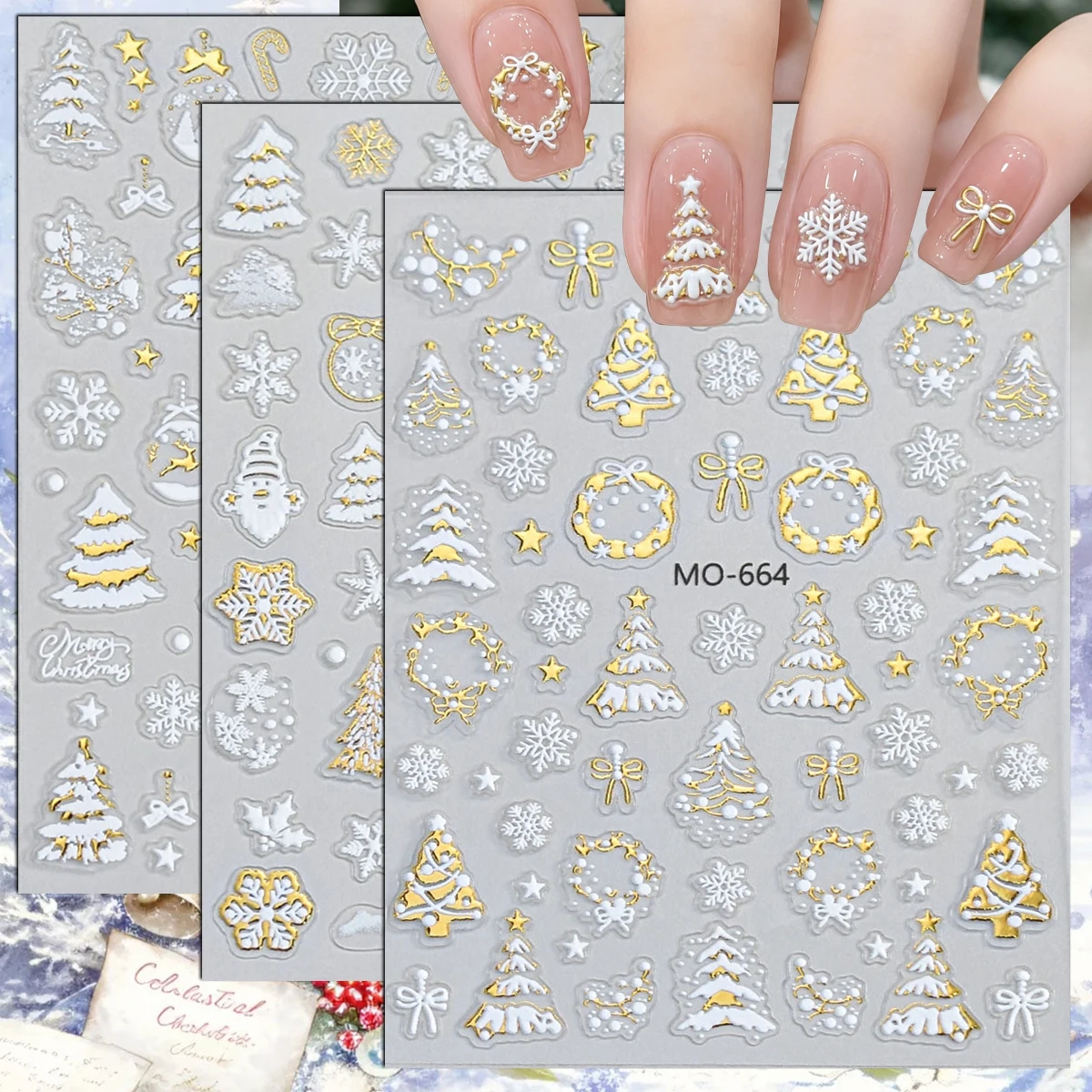 Nail Art Xmas Tree - 3 to 12 Sheets 5D Gold