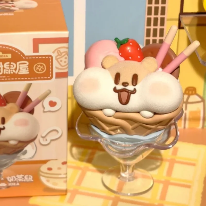 Nieuwe Echte Melk Thee Rat Handtekening Zoete Muis Huis Serie Blind Box Leuke Hamster Modellen Kawaii Desktop Decor Als Kerstcadeau