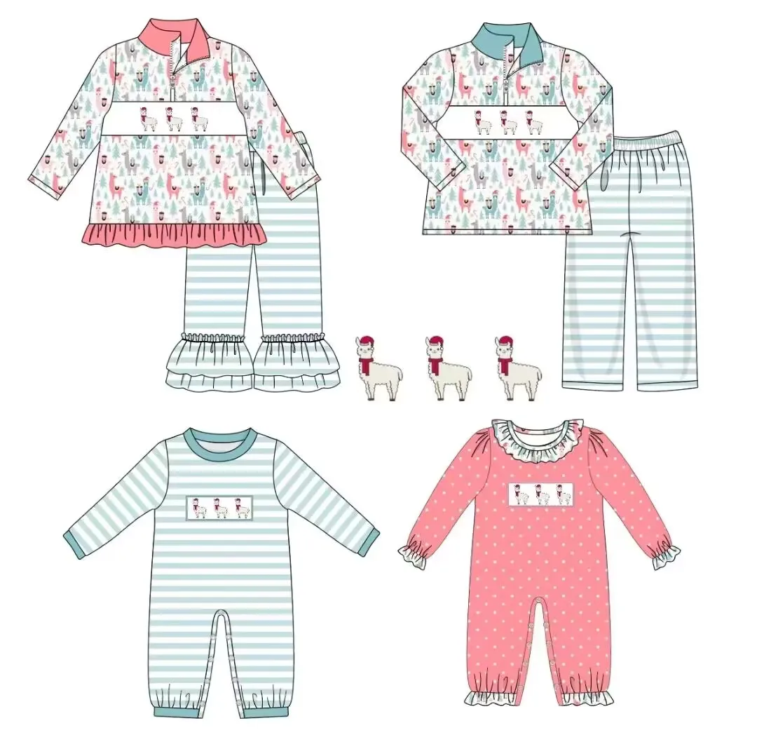 Fashion hot sale Christmas cute animal print boys girls long sleeve suits unisex baby onesies