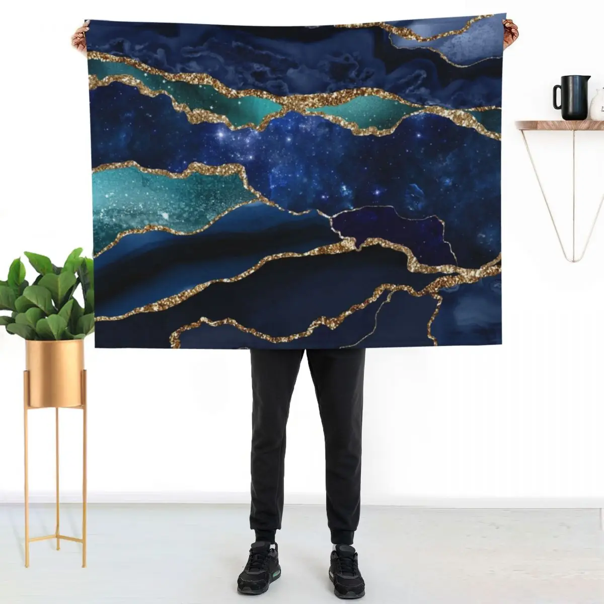 Glamour Milky Way Faux Marble Galaxy I Throw Blanket Stain Resistant Cozy Warm Blanket