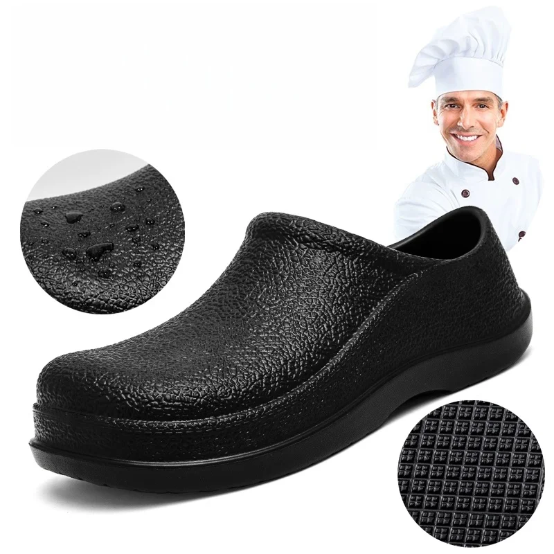 Chef's Shoes Men's New Waterproof and Anti-Slip Shoes in Summer, Black and Light Work Shoes Kitchen Oil-Proof Work Safety Shoes
