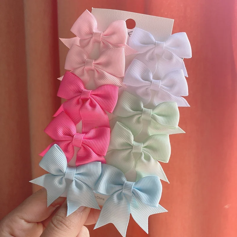 10PCS/SET  Grosgrain Ribbon MiNi Hair Bows with Clip for Girls Hairpins Boutique Barrettes Headwear Cute Kids Hair Accessories