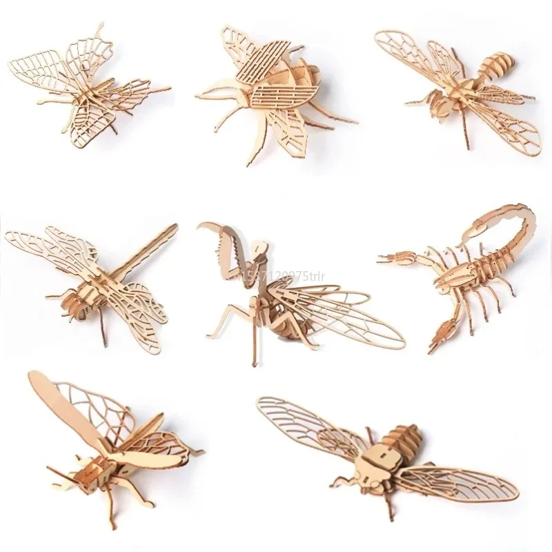 

Baby Toy 3D Wooden Puzzle Insect Animal Handmade Educational Assembly Toy Gift for Children Home Decorations