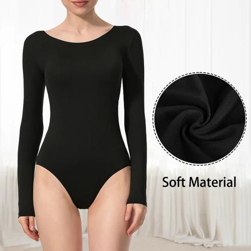 Imagen 2 del producto Leotardos de baile de manga larga para mujer, diseño clásico con espalda redonda para equipo de Ballet, leotardo de Ballet con forro frontal completo