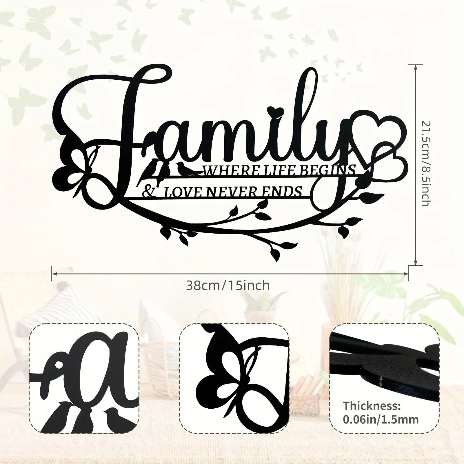 Metal Wall Decor Love Never Ends Word Sign Black Home Decor Iron Art Silhouette Room Decor Home Decor, Wall Art Decorations