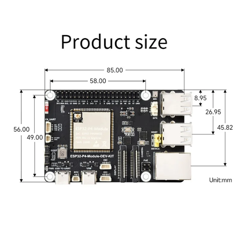 RJ45 ESP32-P4-Module With5mp OV5647 Camera Speaker Supports Forwi-Fi6/BLE POE Interface