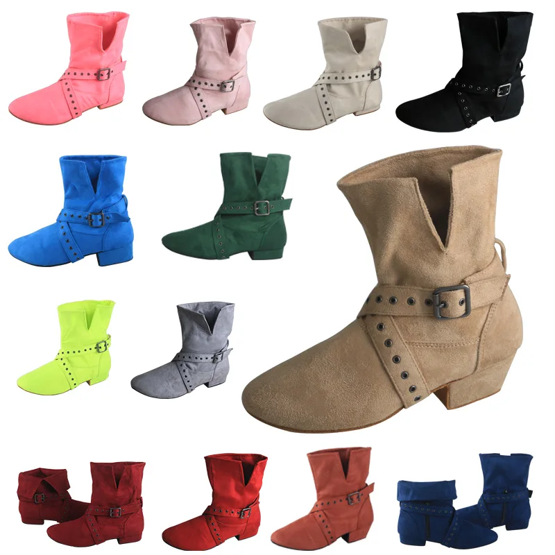 (28 colores) botas de baile latino de práctica personalizadas, zapatos de baile de línea suave Beige para mujer, botas de baile de tacón cubano, zapatos