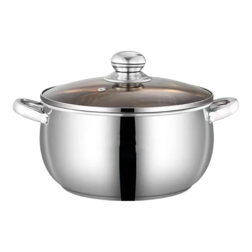 

Thickened Stainless Steel Soup Pot 24cm with Glass Lid Saucepan Uncoated Multi Purpose Outdoor Cooking Pot Induction Cooker Gas