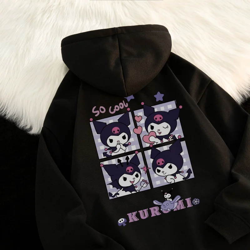 

Japanese Sanrio Kuromi Hooded Sweatshirt Pure Cotton Hoodie Kpop Kawaii Clothes College Style Goth Women Clothes Anime Hoodie