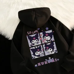 Japanese Sanrio Kuromi Hooded Sweatshirt Pure Cotton Hoodie Kpop Kawaii Clothes College Style Goth Women Clothes Anime Hoodie