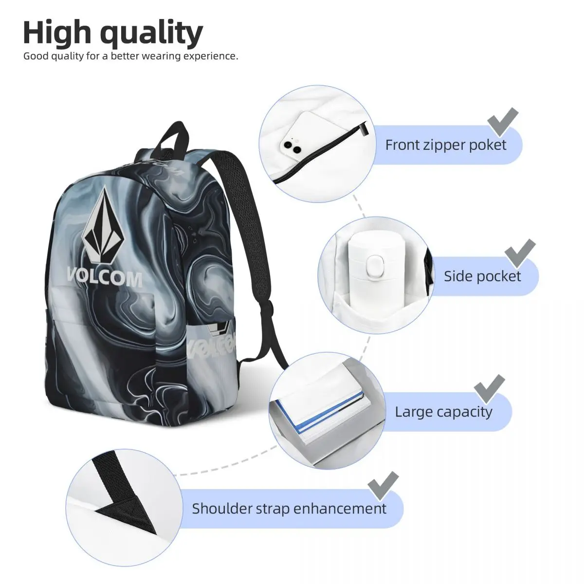 Book Pack BIG BOYS ICONIC STONE Zipper Closure Volcom Office Workers Birthday Gift Versatile Kindergarten Bag High School