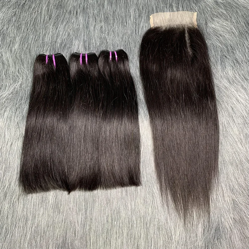 Bone Straight Bundles with Closure Brazilian DD Hair Weave Bundles with Closure Naturel Color Hair Bundles 4x4 Lace Frontal Hair