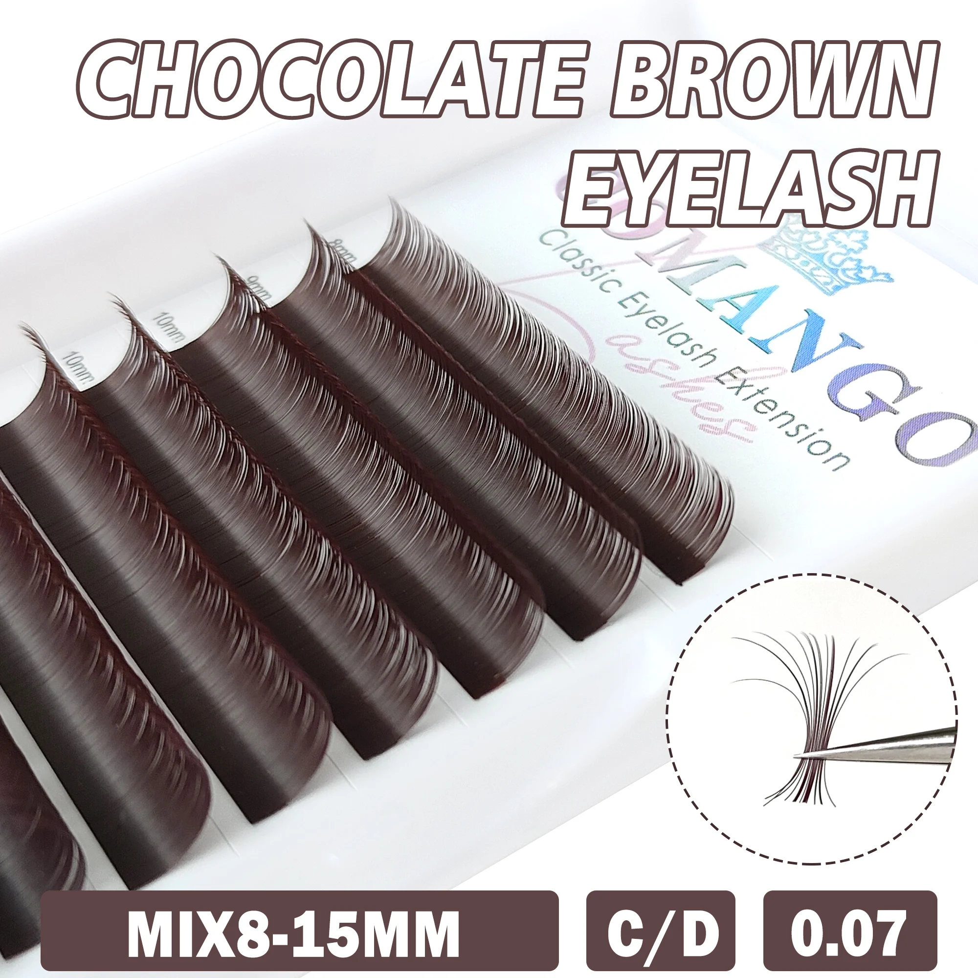 COMANGO Dark Brown Individual Lashes Chocolate Colorful Soft Blister Mega Volume Fans Premium Classic Eyelash Lifting Extension