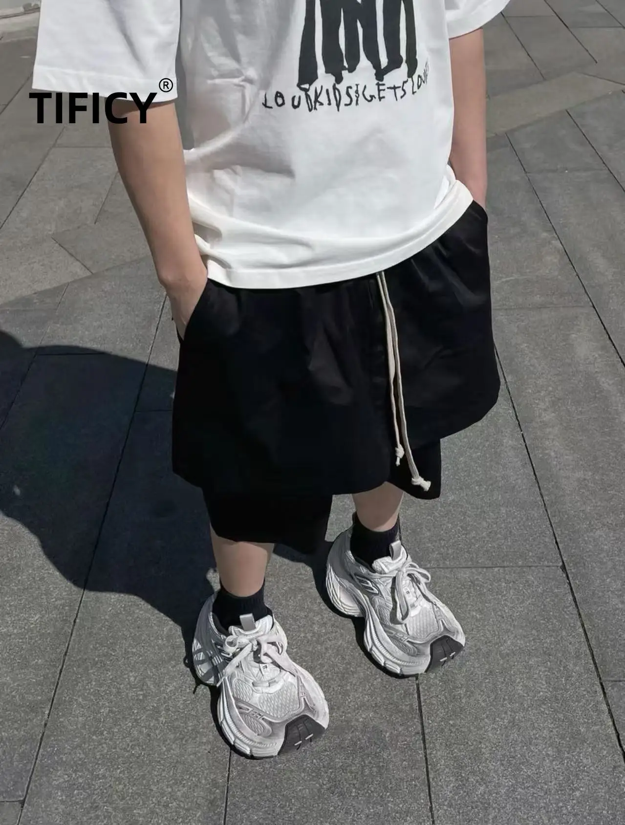 High Street Shorts Men's RO Dark Style Double-layer Versatile All Season Hanging Crotch Harlan Shorts Cropped Pants