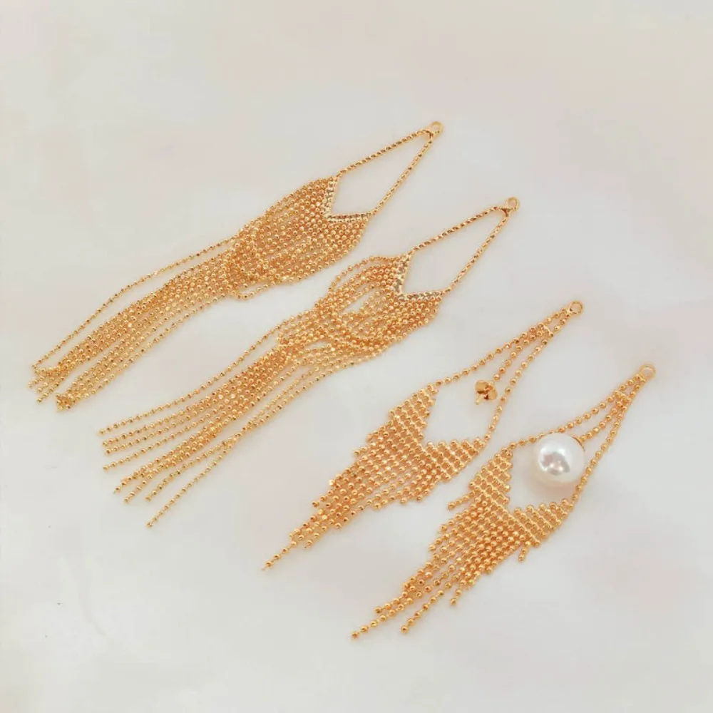 14K Gold-plated Bead Chains Tassels Pendants Earrings Hanging Stands Hand-made DIY Material Accessories Stuck with Pearls