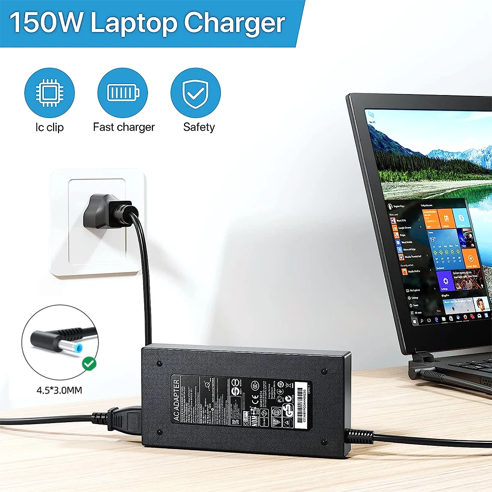 Imagem -01 - Adaptador ac Carregador Portátil 150w 19.5v 7.7a hp Omen por 15 17zbook Studio X360 15 15u g3 g4 g5 Pavilion Gaming 15 17 adaptador ac carregador portatil 150w 195v 77a hp omen por 15 17zbook studio x360 15 15u g3 g4 g5 pavilion gaming 15 17 01