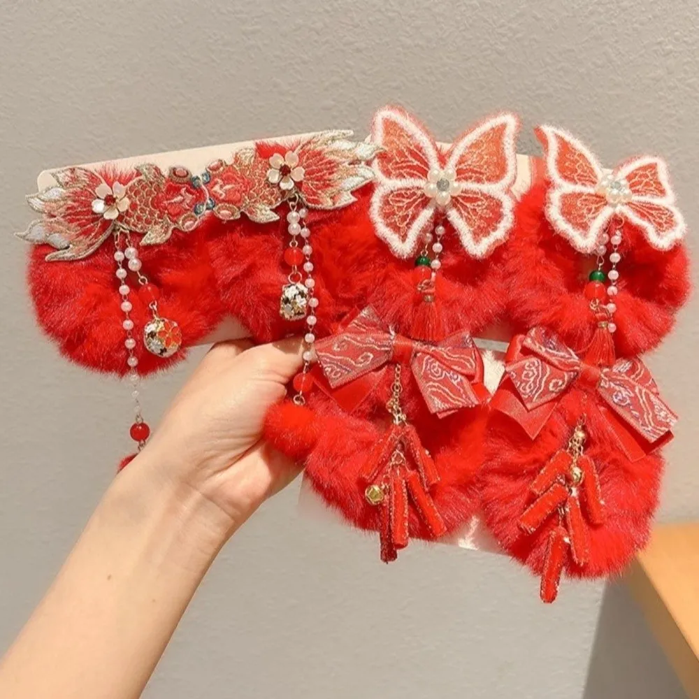 إكسسوارات الشعر على الطراز الصيني التقليدي، ربطات شعر على شكل فيونكة قطيفة للعام الجديد، حبال شعر على شكل فراشة السمك للأطفال، استخدام الأطفال #2