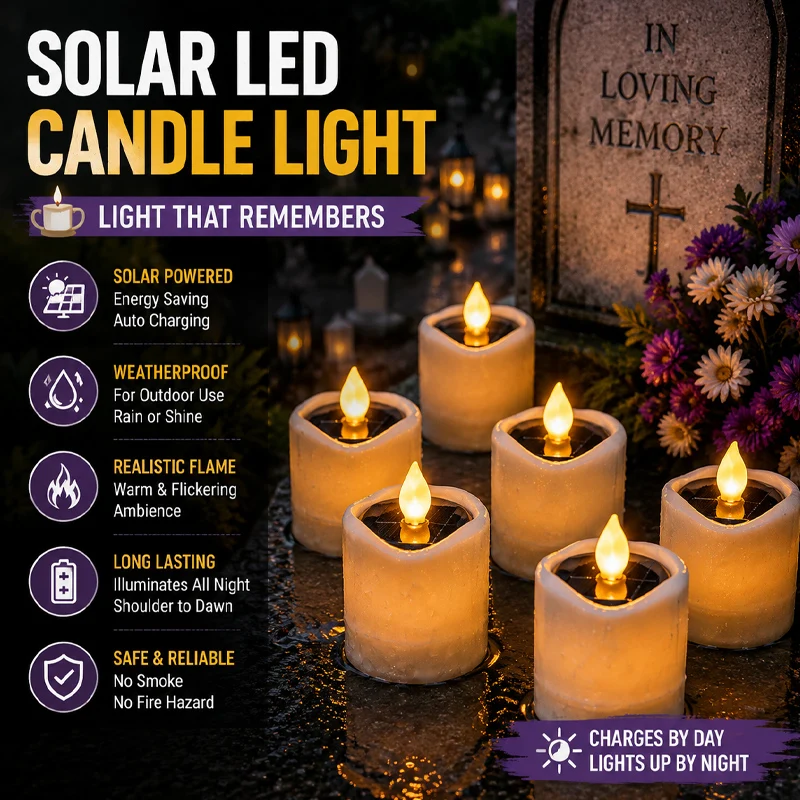 Solar Powered LED Tea Light Candle Home Outdoor Garden Decoration Auto On Off Electronic Flameless Lamp for Party