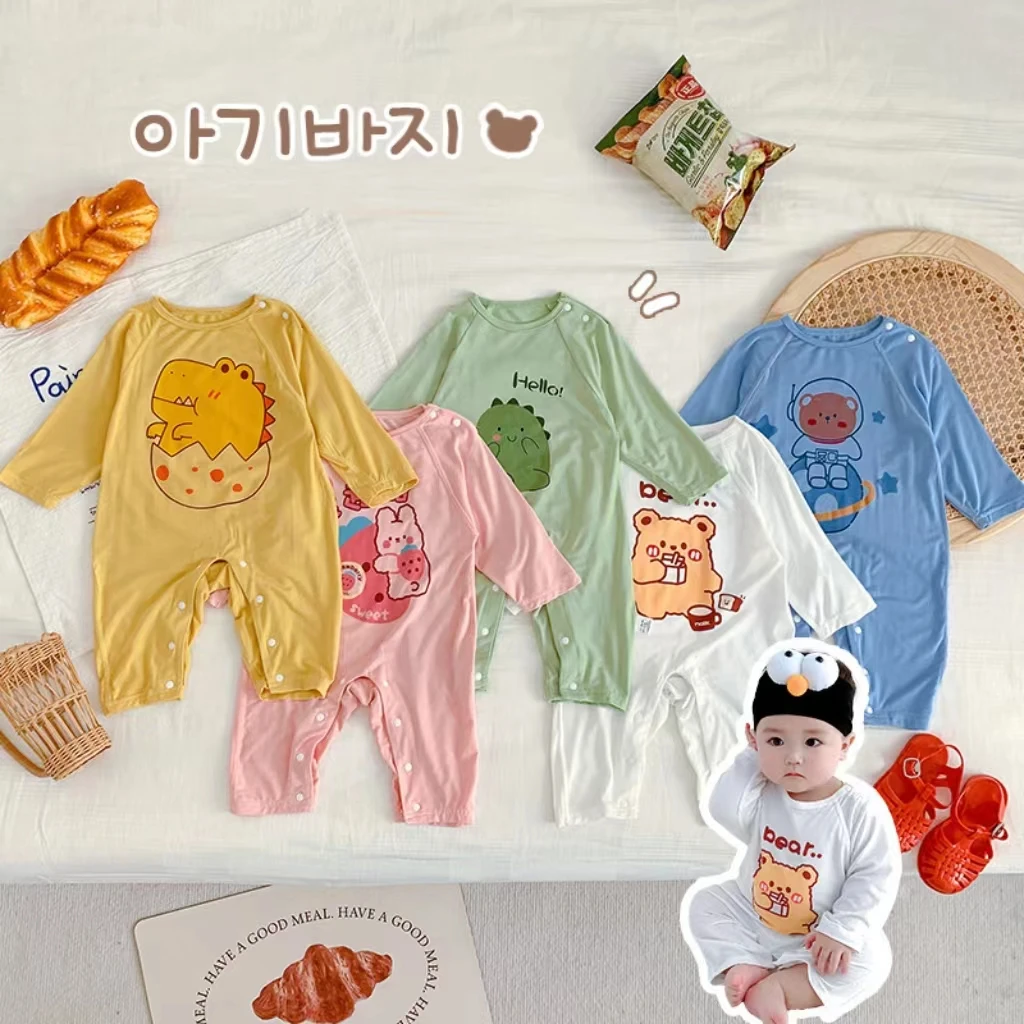 2023 Korean INS Baby Long Sleeved Jumpsuit Modal Boy Clothes Girls Home Wear Spring Summer Romper Crawling Pajamas Costume