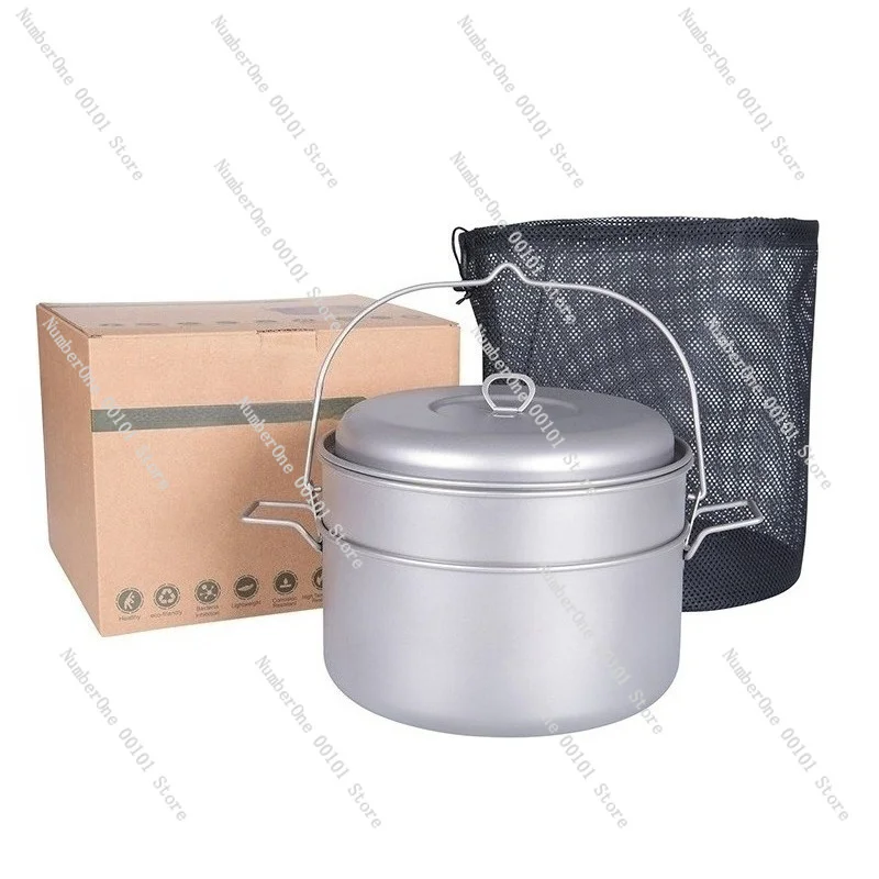 Portable Pure Titanium Outdoor Steamer Pot 4.5L Lightweight Camping Cookware Soup Pan Flat Bottom Hot Pot S