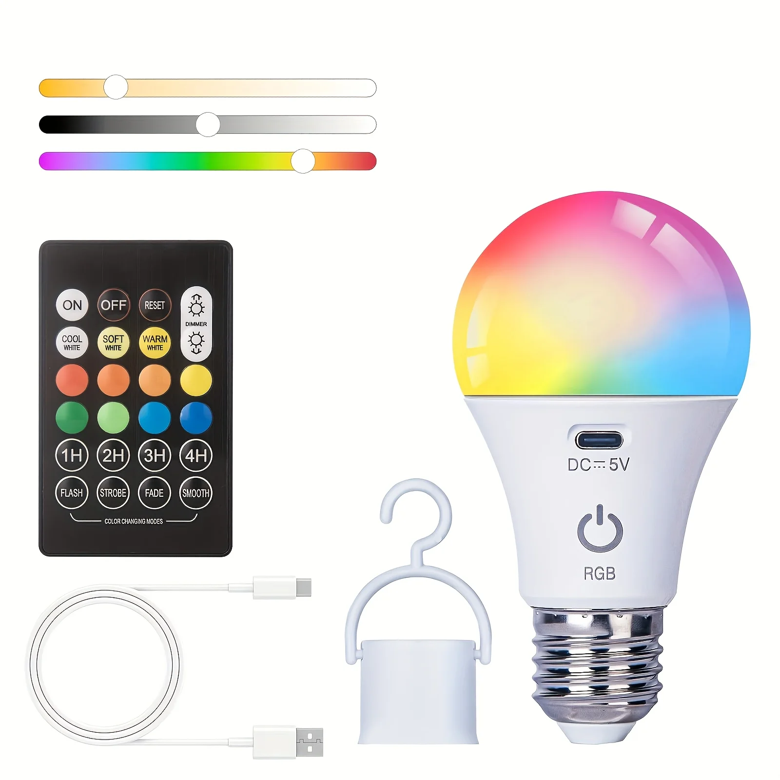 Rechargeable Light Bulb with Remote Control Dim & RGB, Timer, E27 Base,Backup Emergency Light for Home or Outdoor
