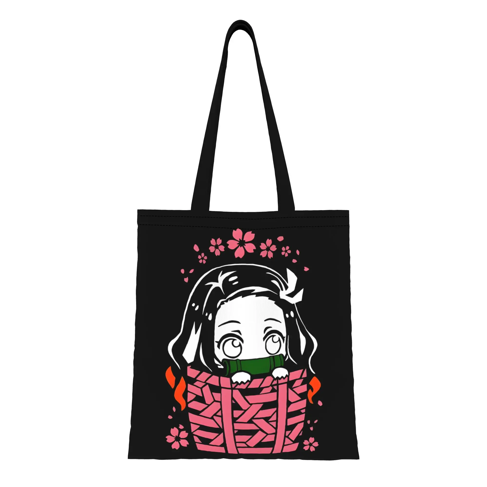 1PC Large Capacity Cute Nezuko Demon Slayer Anime Canvas Tote Bag Foldable Chic Pattern No Closed Design