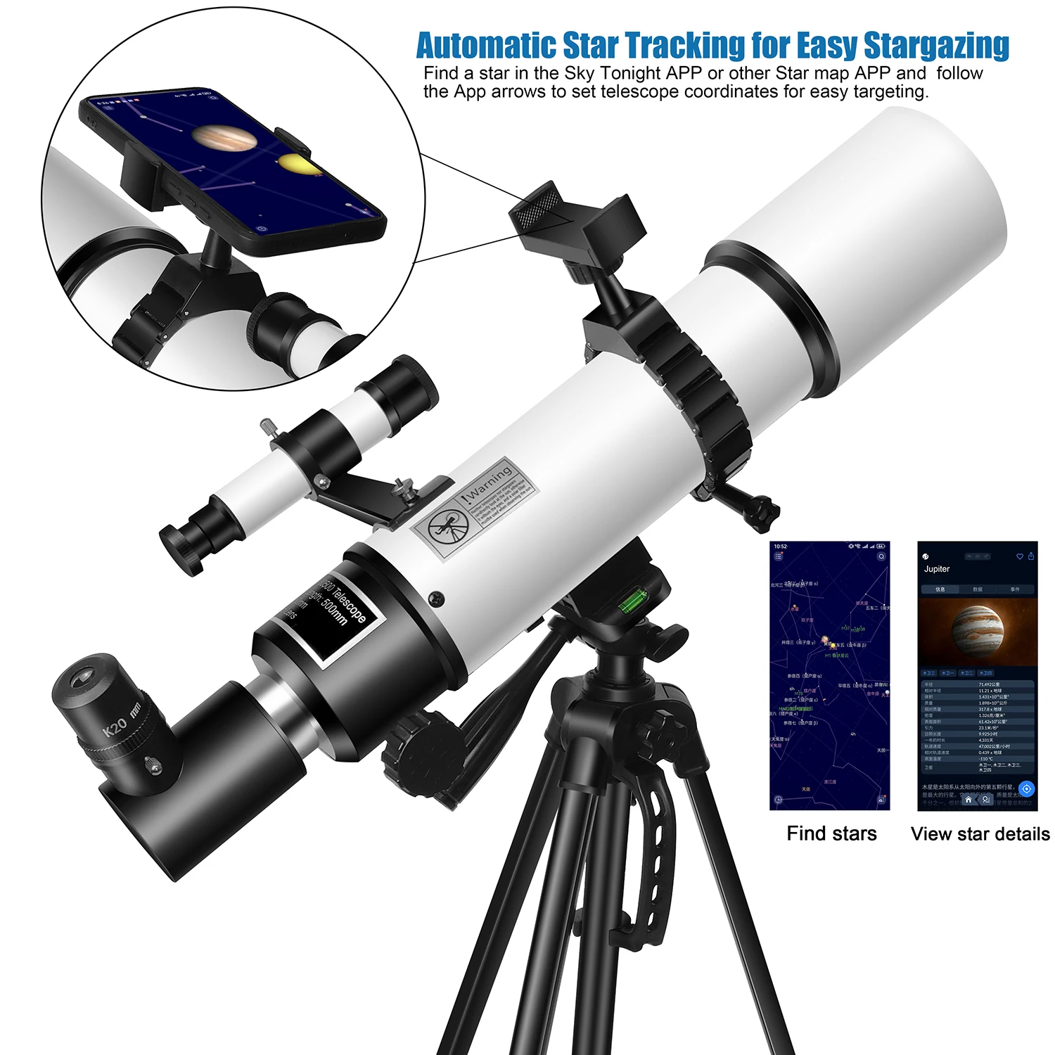 BORWOLF Astronomy Telescopes for Adults, 80mm Aperture 500mm AZ