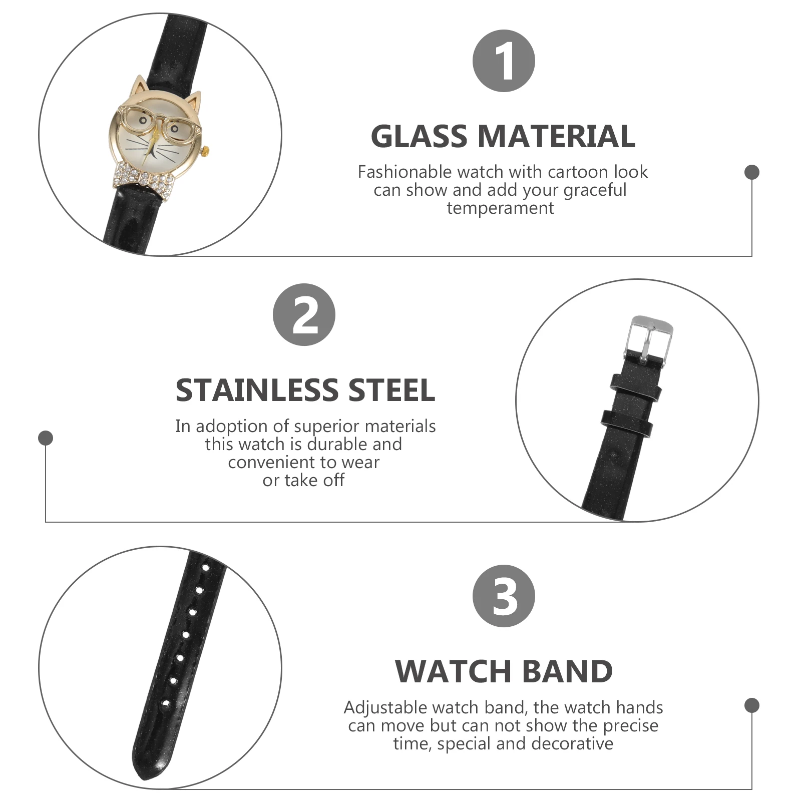 

Cat Face Wristwatch Cartoon Design Adjustable Band Women Lightweight Stylish Decorative Funny Watch