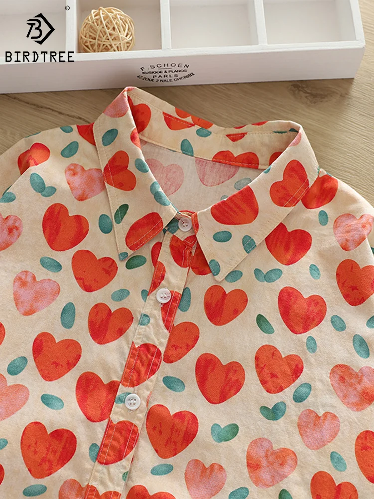 

Cotton Shirts Women Love Print Orange Top Girl Long Sleeve Turn-down Collar Casual Loose Cute BlousesYY17