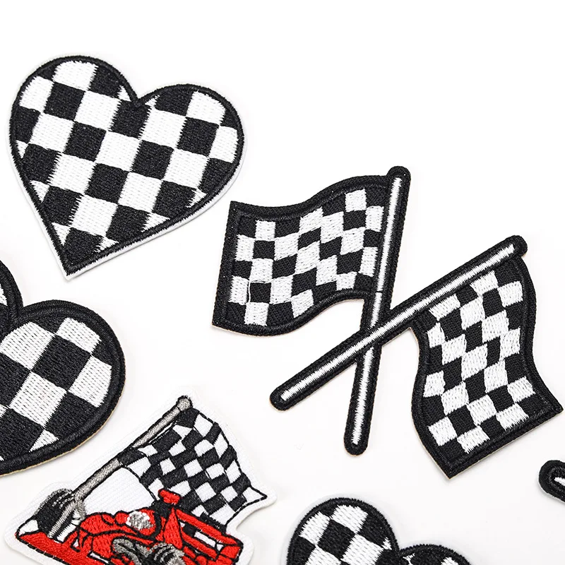 Cartoon Racing Game Logo Retro plaid Flag series for on Ride Clothing DIY Hat Ironing Embroidery Patch Clothes Appliques