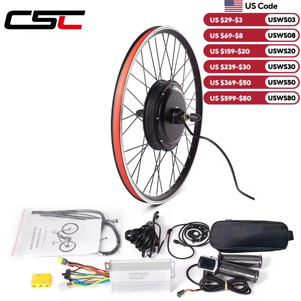 CSC E-Bike Conversion Kit 48V 1500W for Electric Bicycle, Brushless Hub Motor Bike Wheel 20 24 26 27.5 28 29in 700C