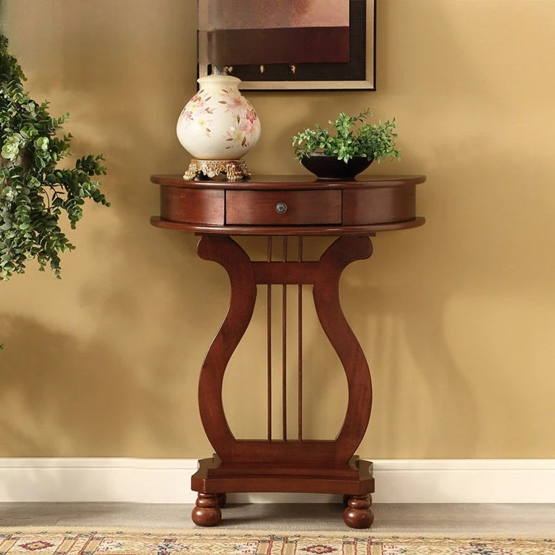 

American solid wood small entrance table entry entrance cabinet new simple semi-round table entrance table living room