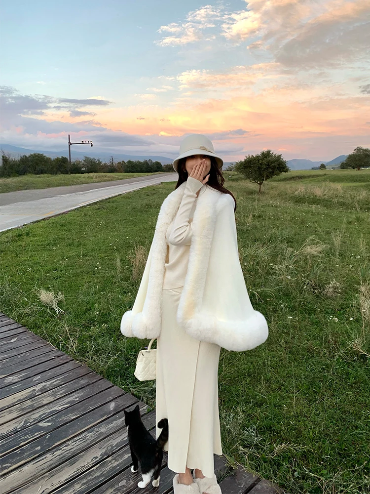 

Moonlight Snow White Aosphere Sensation Artificial Camere Collar Cloak Loose Top Asymmetric Korean Sle Commute Wind