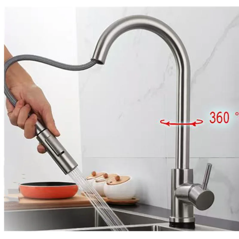 صنبور المطبخ سحب للخارج من النيكل المصقول المقاوم للصدأ، صنبور مطبخ أسود مختلط، صنبور حوض المطبخ #1