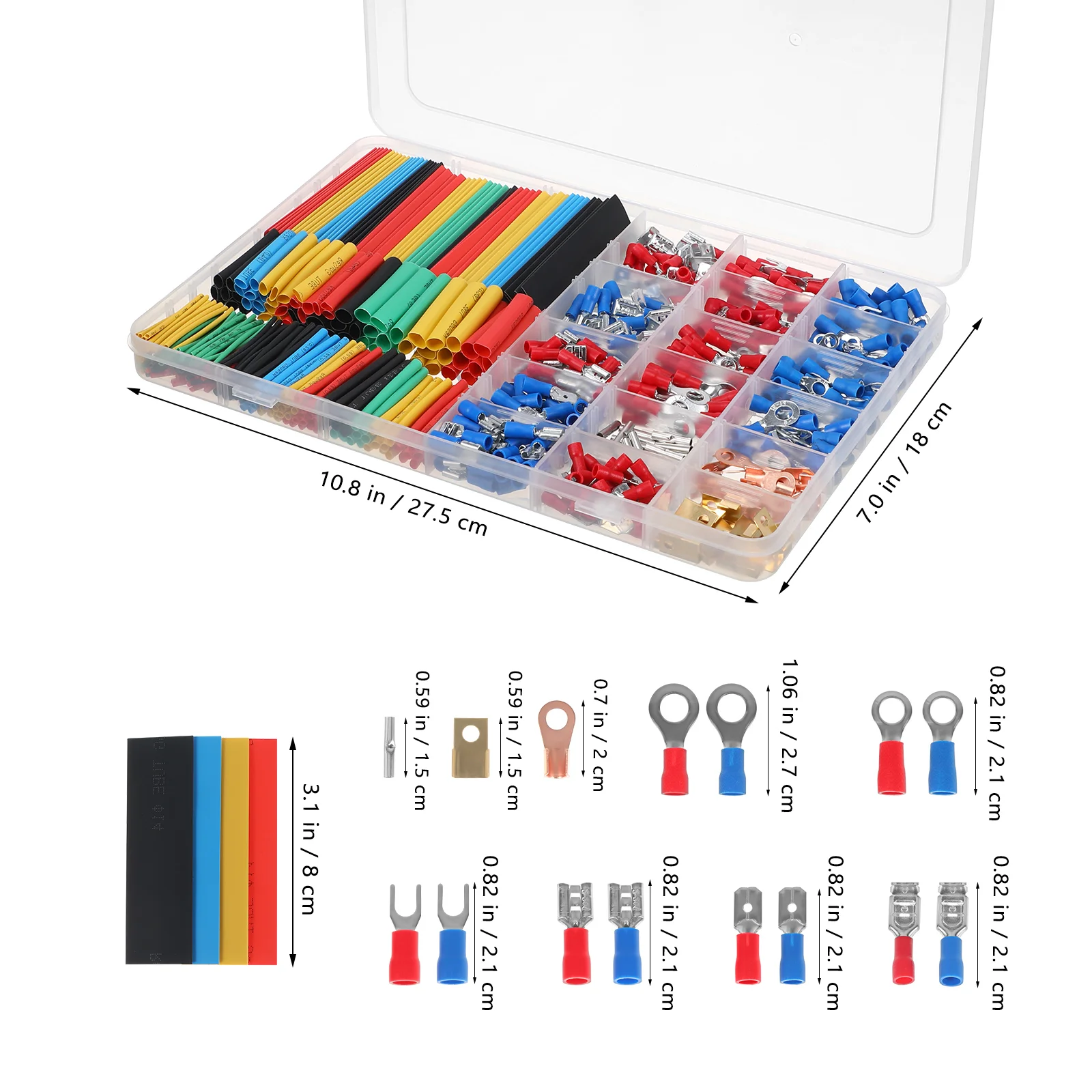 678pcs Insulated Wire Connectors Kit Heat Shrink Tubes Forks Tinned Ends Insulation Easy ganization Quick Access