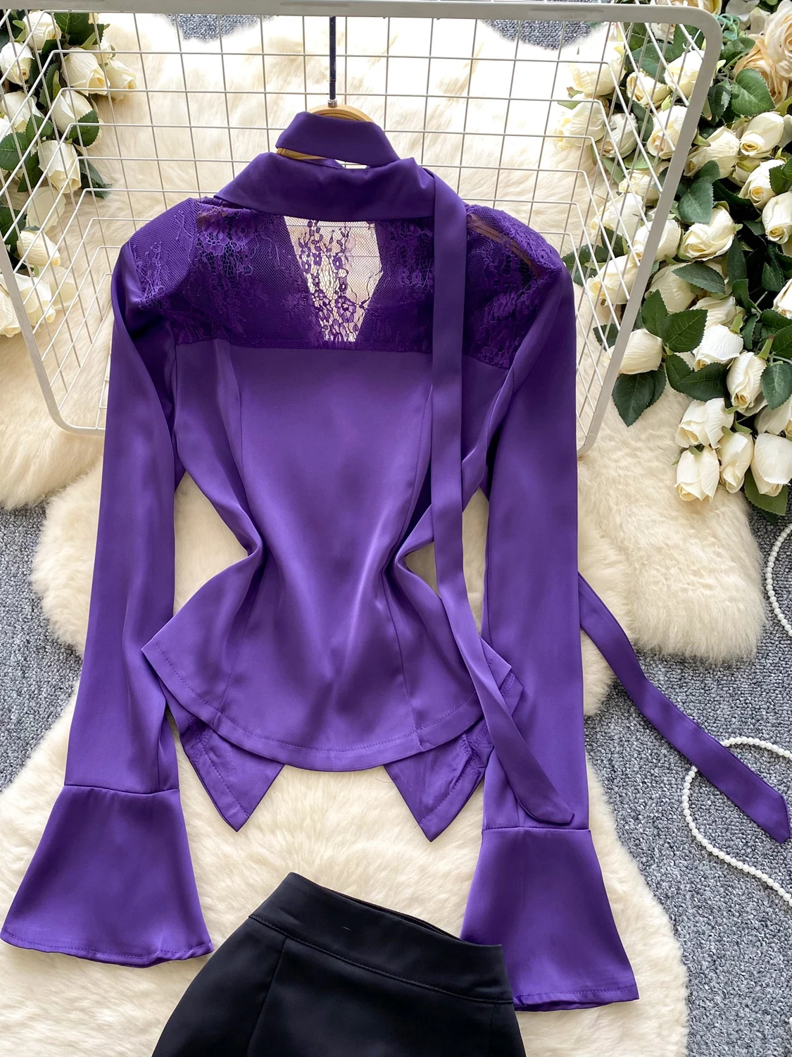 

Кружевная лоскутная юбка Bell Sve Satin irt с высокой талией, комплект из двух предметов для молодых женщин, Faionable B...