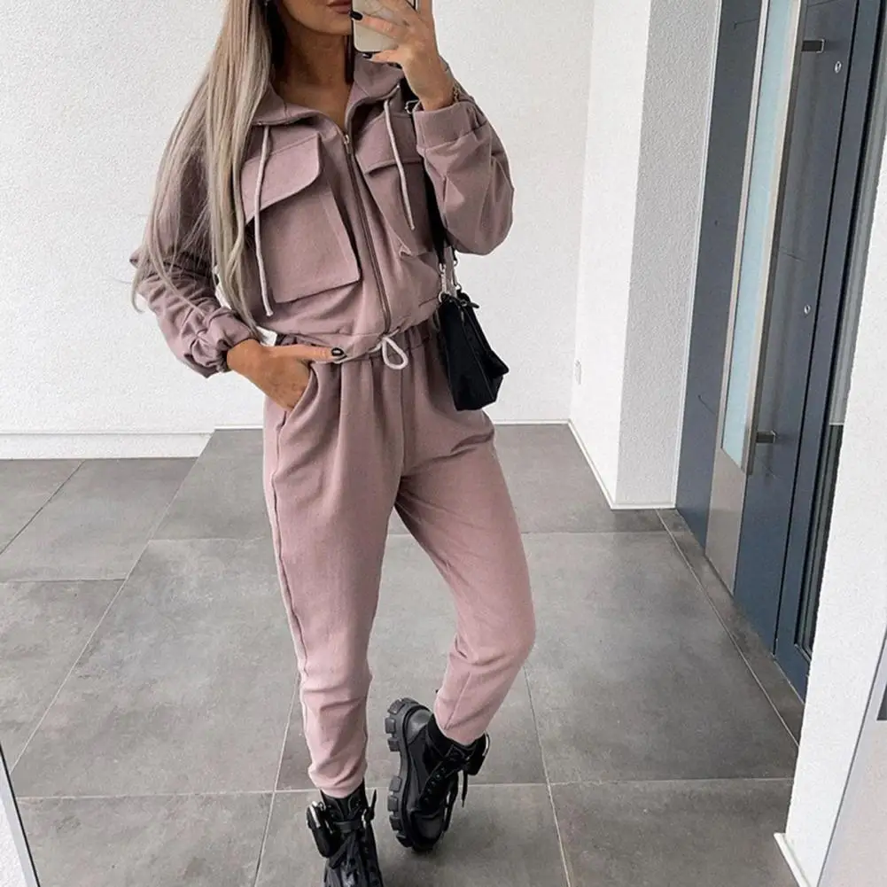 New Autumn Solid Trousers Suit Casual Cargo Women Set 2 Pieces Fashion Long Sleeve Zipper Coat&Women Pants Streetwear Track Suit