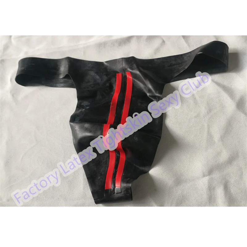 Red with Black Latex Briefs Rubber Shorts Latex Short Pants Rubber Men's Panties Shorts No Zip