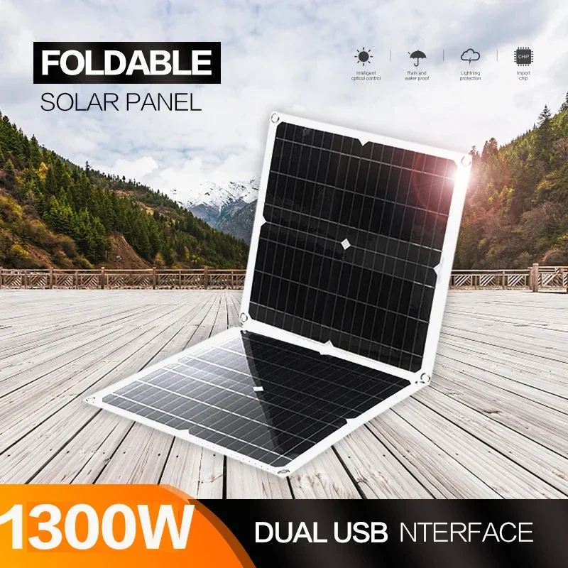 1300W Solar Panel Kit Complete Camping Foldable Solar Power Bank Portable Generator Charger 24V Car Boat Caravan Camping Hiking