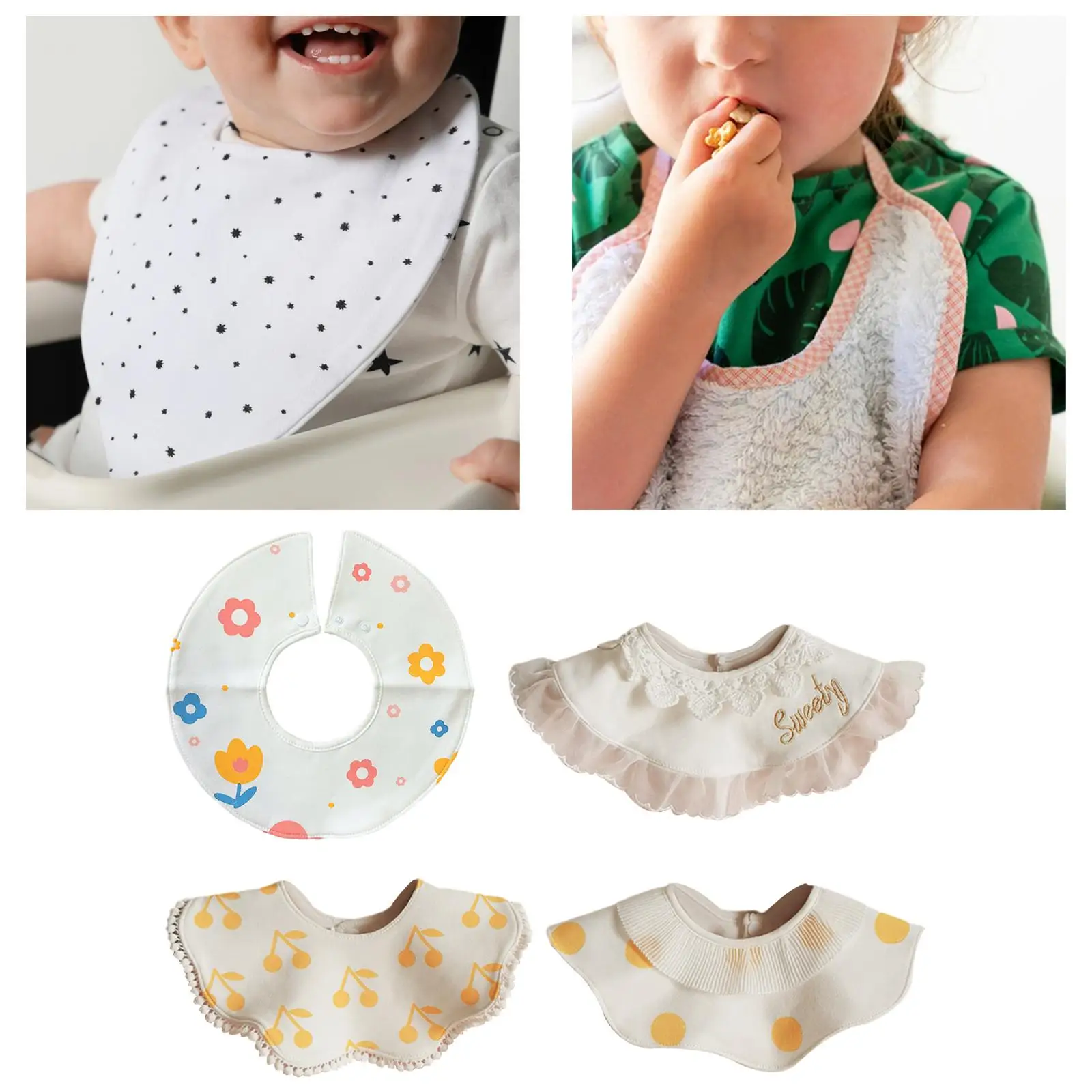 Baby Muslin Bandana Drool Bibs for Newborn Infant Boys Girls Lace Cotton Adjustable Soft Feeding Bib Absorbent Scarf
