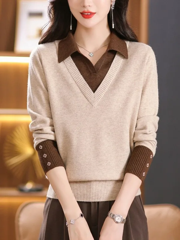 

Faionable вязаный базовый слой, женский топ Sli Age-Defng, осень-зима, повседневный свободный крой на подкладке, цельный предмет