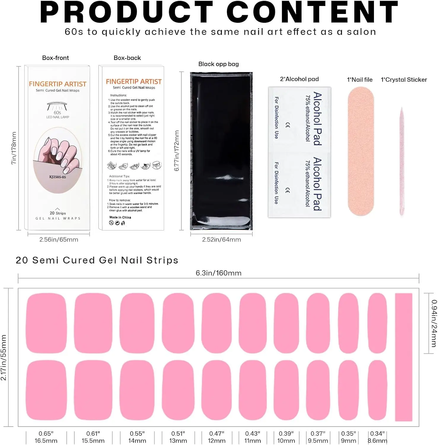 Semi-Cured Gel Nail Strips 20Pcs White Glitter Flowers UV/LED Compatible Easy Apply Remove