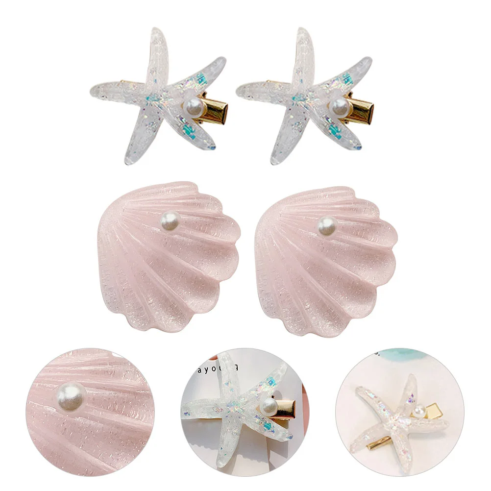 4 Pcs Halloween Accessories Shell Starfish Hair Clip Girl Clips for Girls Resin Plastic Hairpins